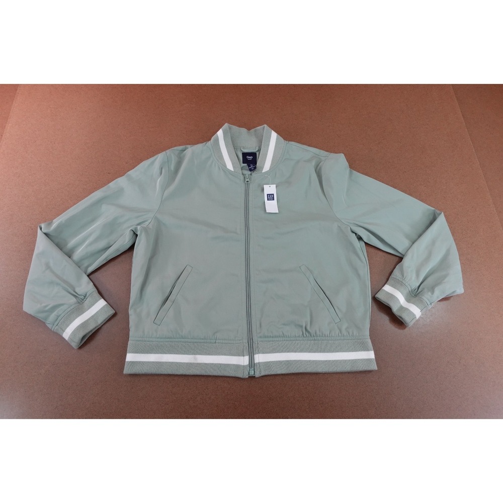 Gap Womens Size Large Light Sage Pocketed Full Zip Varsity Bomber Jacket NWT